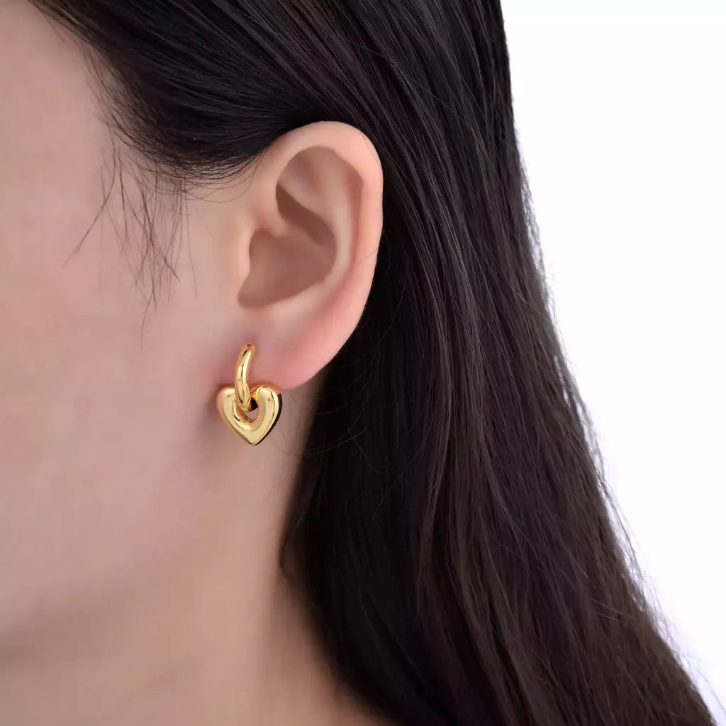 Argollas Cubanas Basic Heart Gold (par)